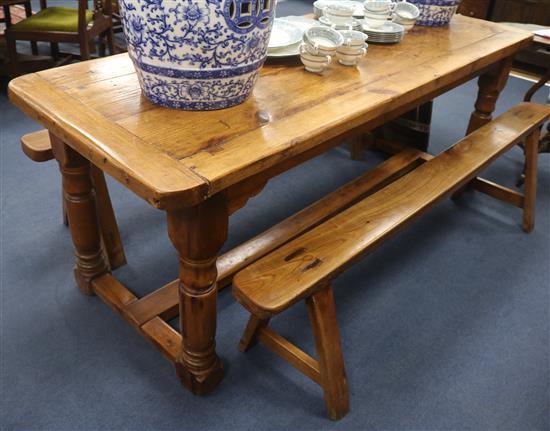 A rustic farmhouse table, W.195cm